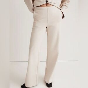 Madewell Size Small Beige Ponte Wide Leg Pants Elastic Pull On Waist Stretchy